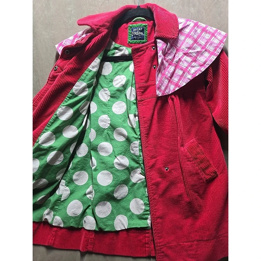 Mini Boden Girls 7 - 8 Youth Corduroy Blazer Check Cuffs Lined Jacket Red Fall